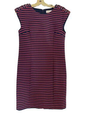 Michael Kors sleeveless shift dress, navy/red strip, sz M, EUC,shoulder detail